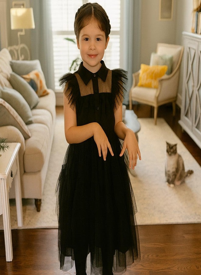 Pextian Halloween Costumes for Girls with Black Dress, Wig, Socks and Belt, Black Family Girls Halloween Costumes, Costumes for Girls Kids Halloween Cosplay Party, Birthday, Casual Dress, 4-5 Years(110cm) - Image 2