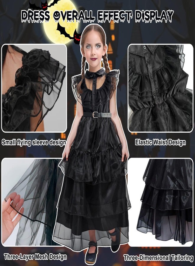 Pextian Halloween Costumes for Girls with Black Dress, Wig, Socks and Belt, Black Family Girls Halloween Costumes, Costumes for Girls Kids Halloween Cosplay Party, Birthday, Casual Dress, 4-5 Years(110cm) - Image 4