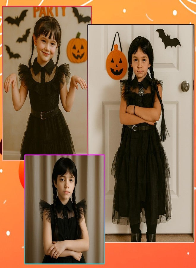 Pextian Halloween Costumes for Girls with Black Dress, Wig, Socks and Belt, Black Family Girls Halloween Costumes, Costumes for Girls Kids Halloween Cosplay Party, Birthday, Casual Dress, 4-5 Years(110cm) - Image 3