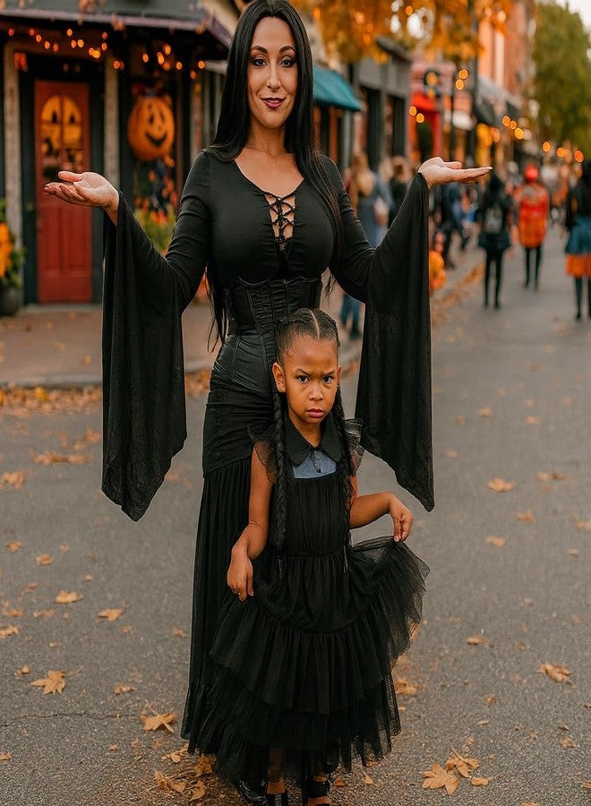 Pextian Halloween Costumes for Girls with Black Dress, Wig, Socks and Belt, Black Family Girls Halloween Costumes, Costumes for Girls Kids Halloween Cosplay Party, Birthday, Casual Dress, 4-5 Years(110cm) - Image 5