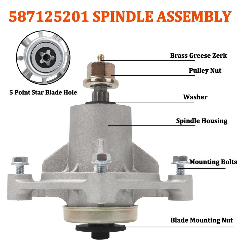 KOOTANS Mower Spindle Assembly for AYP 174356 174358 Husqvarna 532174356 587125201 532174358 Z246 GTH2548 GT2248 GTH2248 YTH1848XP YTH2448 YTH2748, Fits AYP 48" Decks 2002 & Newer (with Bolts, Zerk) - Image 3