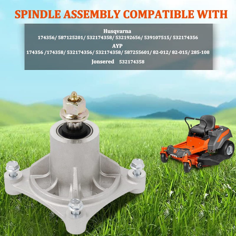 KOOTANS Mower Spindle Assembly for AYP 174356 174358 Husqvarna 532174356 587125201 532174358 Z246 GTH2548 GT2248 GTH2248 YTH1848XP YTH2448 YTH2748, Fits AYP 48" Decks 2002 & Newer (with Bolts, Zerk) - Image 5