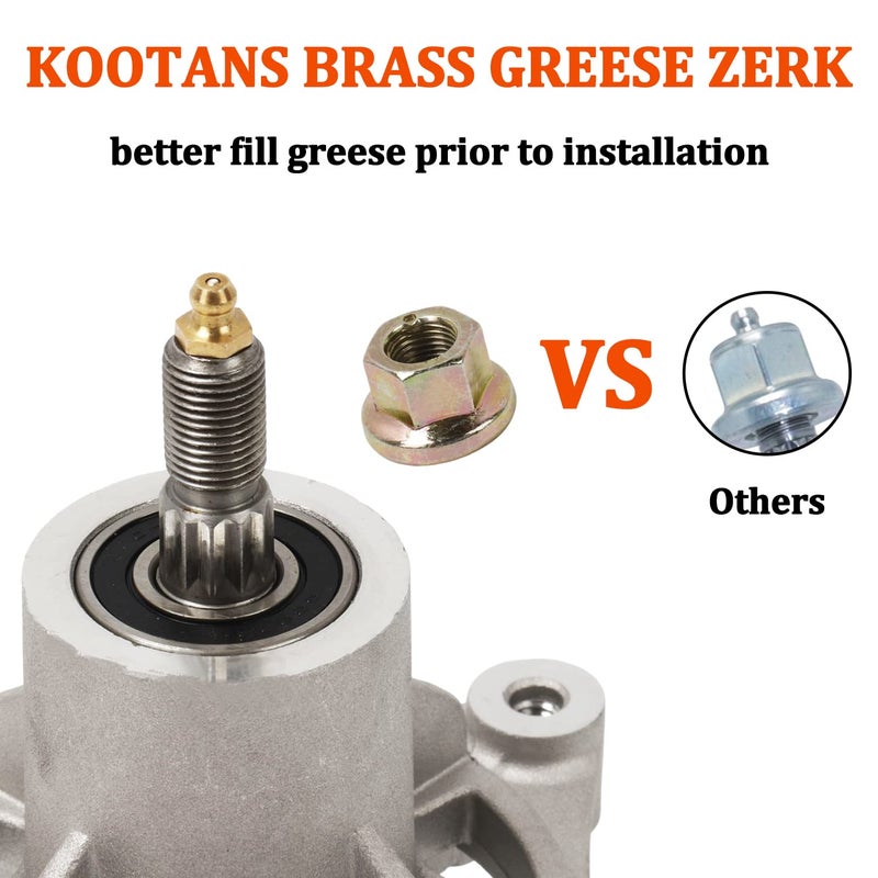 KOOTANS Mower Spindle Assembly for AYP 174356 174358 Husqvarna 532174356 587125201 532174358 Z246 GTH2548 GT2248 GTH2248 YTH1848XP YTH2448 YTH2748, Fits AYP 48" Decks 2002 & Newer (with Bolts, Zerk) - Image 4