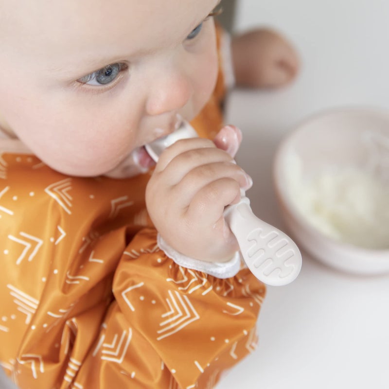 Bumkins Baby Utensil Set, Silicone Trainer Spoons for Dipping, Soft Tip, Self-Feeding, Chew, Baby Led Weaning, First Year Training Supplies, Essentials in Learning Eating, 4 Mos, 3-pk Beige and Brown - Image 3