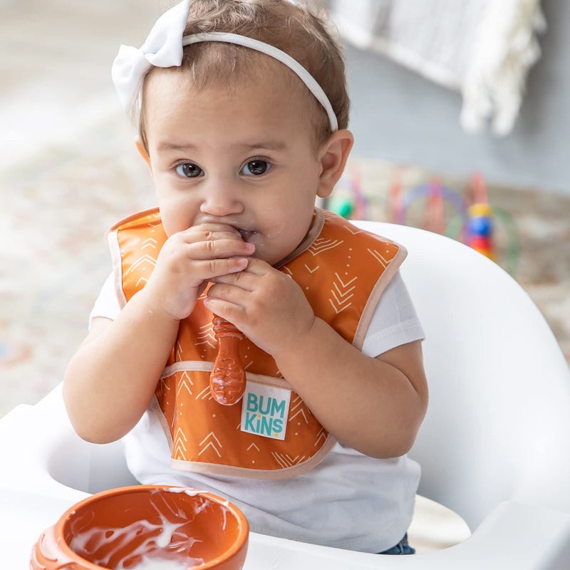 Bumkins Baby Utensil Set, Silicone Trainer Spoons for Dipping, Soft Tip, Self-Feeding, Chew, Baby Led Weaning, First Year Training Supplies, Essentials in Learning Eating, 4 Mos, 3-pk Beige and Brown - Image 2