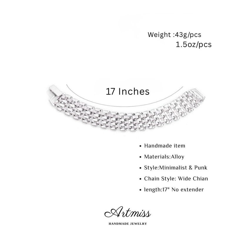Artmiss Silver Chunky Choker Necklace Statement Wide Chain Necklace Jewelry for Women Christmas Gifts - Image 3