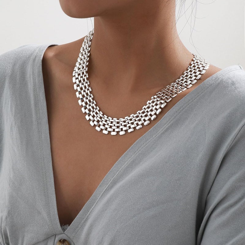 Artmiss Silver Chunky Choker Necklace Statement Wide Chain Necklace Jewelry for Women Christmas Gifts - Image 2