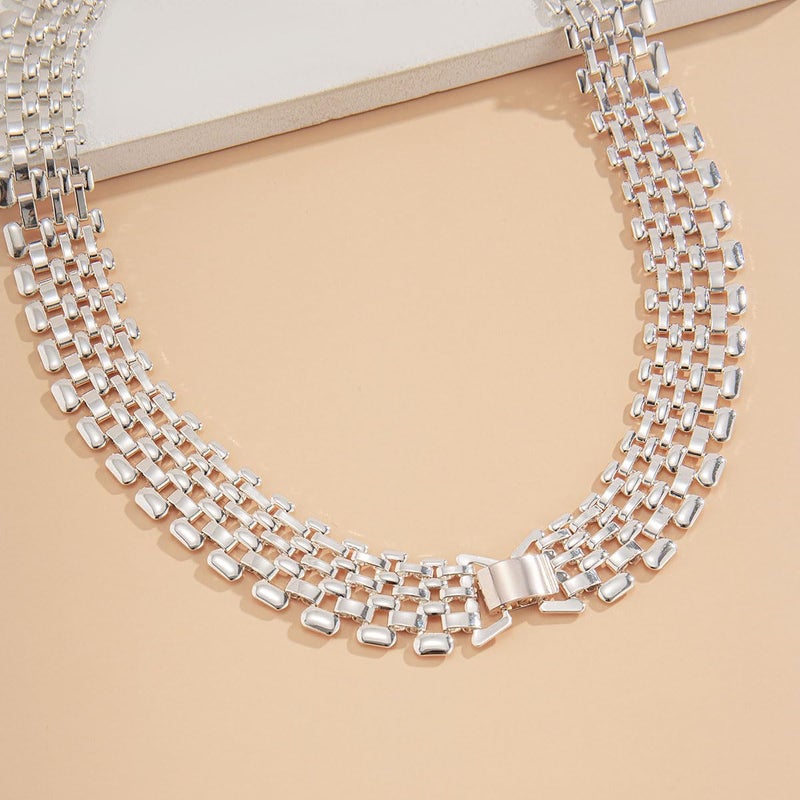 Artmiss Silver Chunky Choker Necklace Statement Wide Chain Necklace Jewelry for Women Christmas Gifts - Image 5