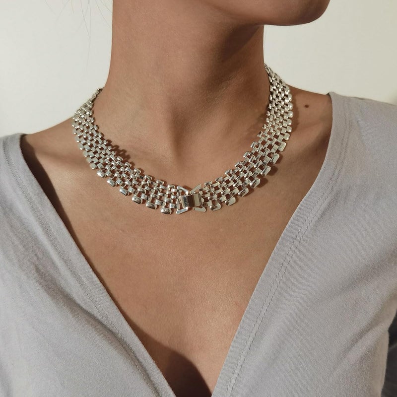 Artmiss Silver Chunky Choker Necklace Statement Wide Chain Necklace Jewelry for Women Christmas Gifts - Image 4