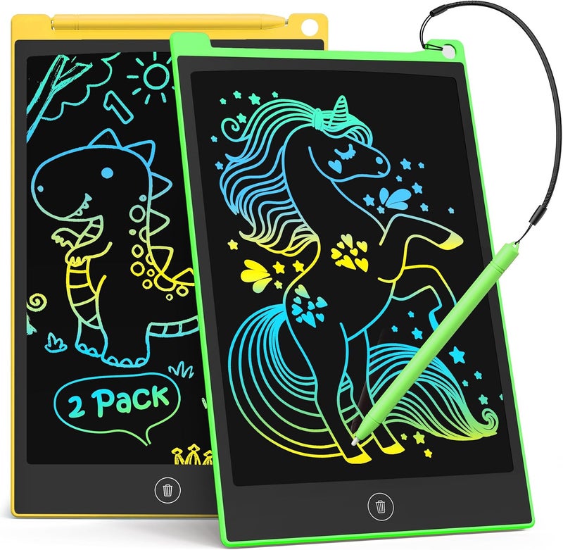 TECJOE LCD Writing Board, 2 Pack, 8.5 Inch Tablet for Children and Adults, Erasable, Reusable Writing Drawing Pad, with Lockable Erase Button (Yellow + Green) - Image 1