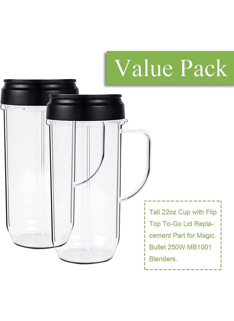 Y&D - SYOSI 22oz Magic Bullet Blender Cups Replacement Parts with Flip Top To-Go Lid and Handle for Mb1001 Accessories (2 Pack) - Image 1