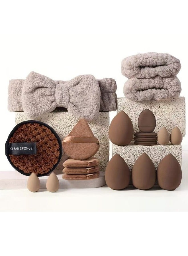 ZAFRA 20-Piece Luxury Spa Headband & Wristband Kit with Premium Makeup Sponges | Beauty Blender & Powder Puff Set for Face Washing, Skincare Routine | Women's Beauty Gift Set - Image 1