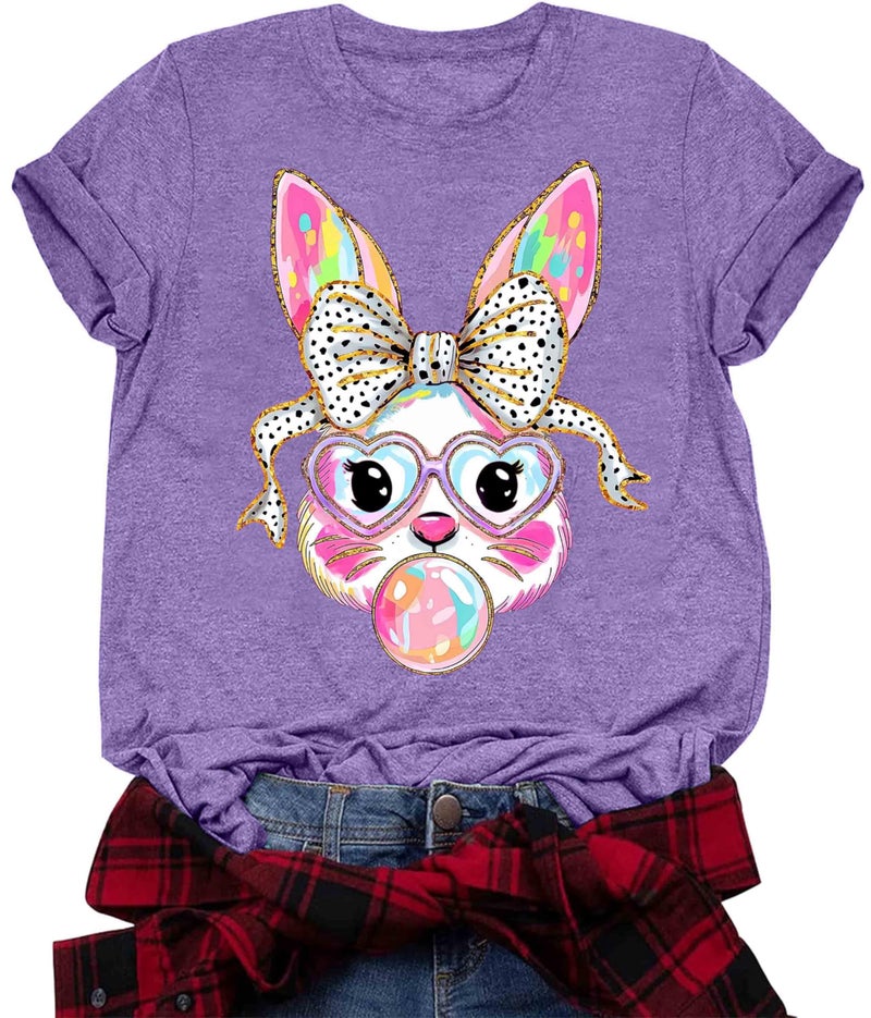 Frizty Easter Shirts for Women: Cute Bunny Shirt Leopard Rabbit Tshirt Easter Egg Hunt Funny Graphic Tee Tops - Image 1