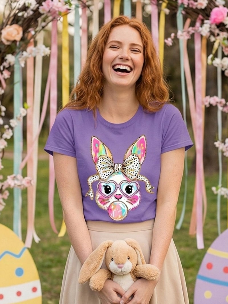 Frizty Easter Shirts for Women: Cute Bunny Shirt Leopard Rabbit Tshirt Easter Egg Hunt Funny Graphic Tee Tops - Image 4