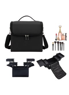 Makeup Case 3 Layers Travel Makeup Train Case Crocodile Makeup Bag Organizer Portable Artist Storage Bag with Adjustable Dividers and Shoulder Strap