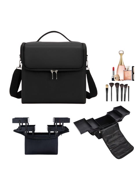 Makeup Case 3 Layers Travel Makeup Train Case Crocodile Makeup Bag Organizer Portable Artist Storage Bag with Adjustable Dividers and Shoulder Strap