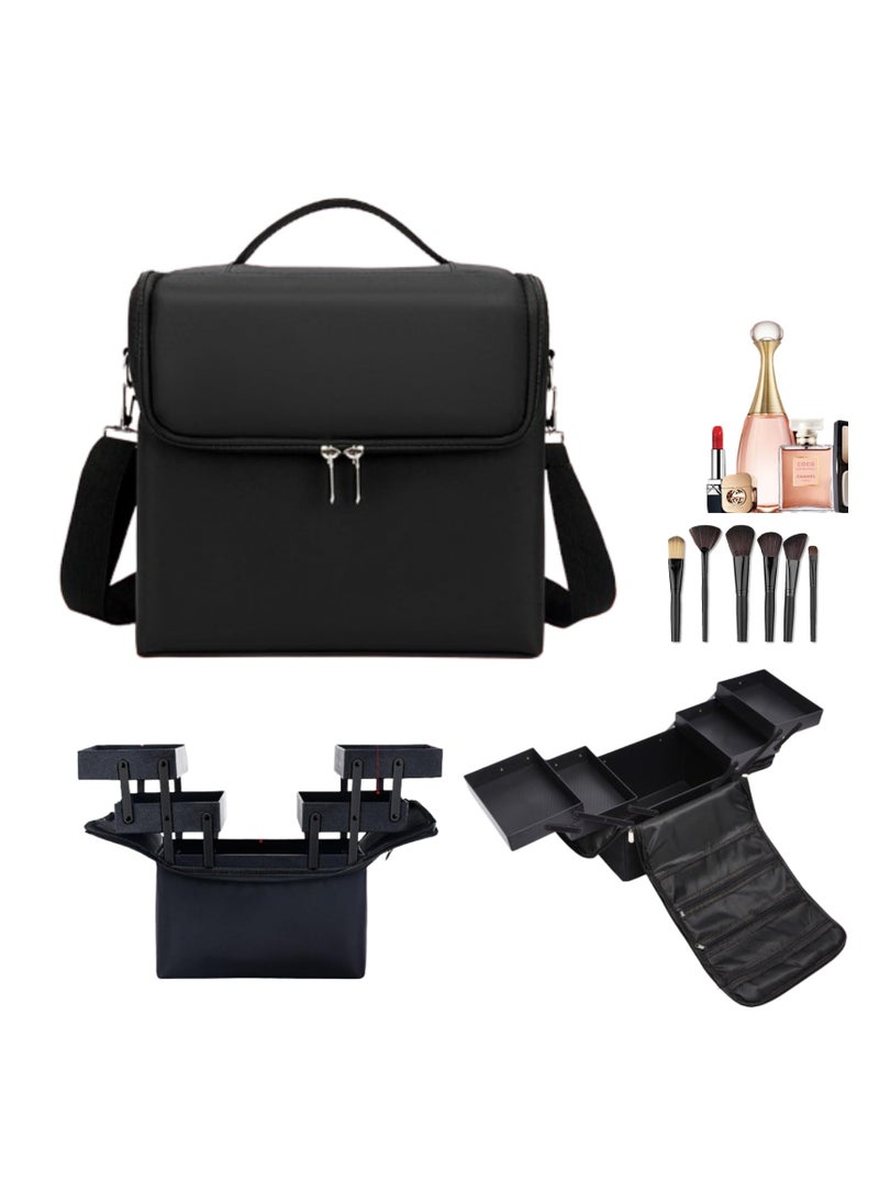 LOKIPA - Makeup Case 3 Layers Travel Makeup Train Case Crocodile Makeup Bag Organizer Portable Artist Storage Bag with Adjustable Dividers and Shoulder Strap - Image 1