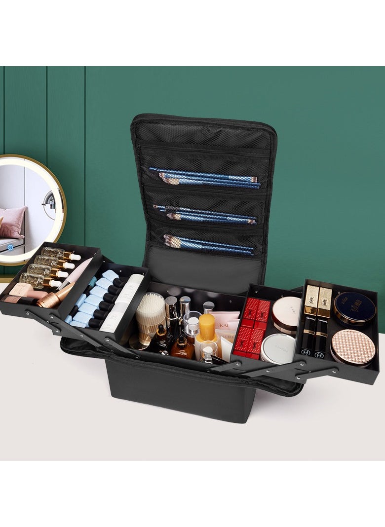 LOKIPA - Makeup Case 3 Layers Travel Makeup Train Case Crocodile Makeup Bag Organizer Portable Artist Storage Bag with Adjustable Dividers and Shoulder Strap - Image 1