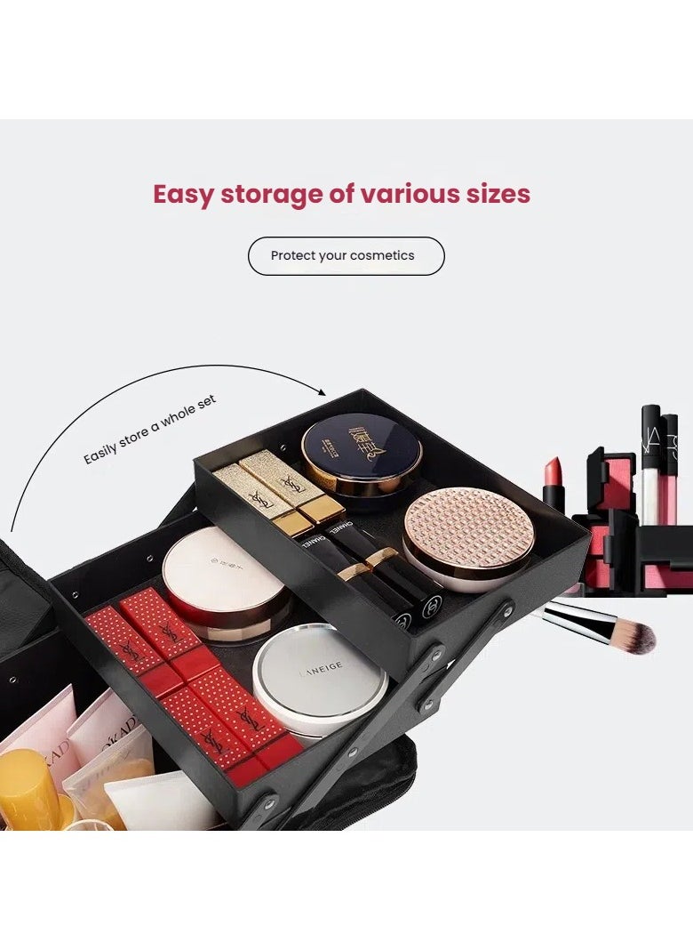 LOKIPA - Makeup Case 3 Layers Travel Makeup Train Case Crocodile Makeup Bag Organizer Portable Artist Storage Bag with Adjustable Dividers and Shoulder Strap - Image 1