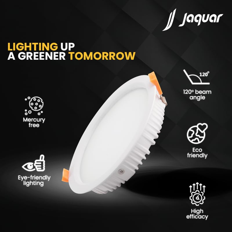 Jaquar 24W Areva Prime Round Downlight with Aluminum housing | 5 Year Warranty | Warm White (3000k) Sleek Backlit Design | Recessed Mounted False Ceiling | 207 mm Cutout |225x28 mm (Pack 1) - Image 3