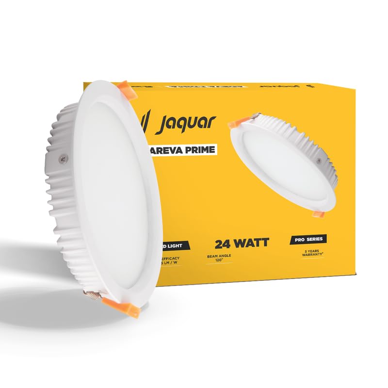 Jaquar 24W Areva Prime Round Downlight with Aluminum housing | 5 Year Warranty | Warm White (3000k) Sleek Backlit Design | Recessed Mounted False Ceiling | 207 mm Cutout |225x28 mm (Pack 1) - Image 1