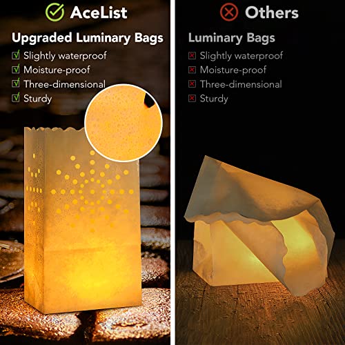AceList 30 Set Luminaries Bag with Flameless Candles， Flickering LED Tea Lights with Paper Luminary Bags Battery Operation for Wedding Party,Halloween, Thanksgiving, Christmas Decoration（Sun） - Image 2