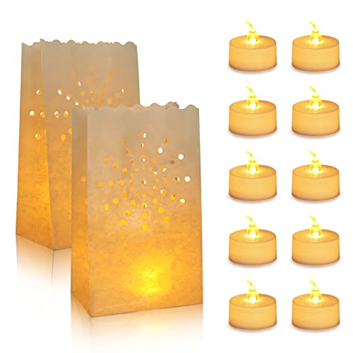AceList 30 Set Luminaries Bag with Flameless Candles， Flickering LED Tea Lights with Paper Luminary Bags Battery Operation for Wedding Party,Halloween, Thanksgiving, Christmas Decoration（Sun） - Image 1