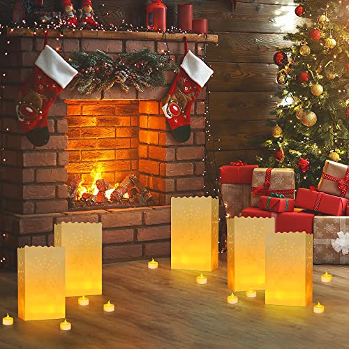 AceList 30 Set Luminaries Bag with Flameless Candles， Flickering LED Tea Lights with Paper Luminary Bags Battery Operation for Wedding Party,Halloween, Thanksgiving, Christmas Decoration（Sun） - Image 4