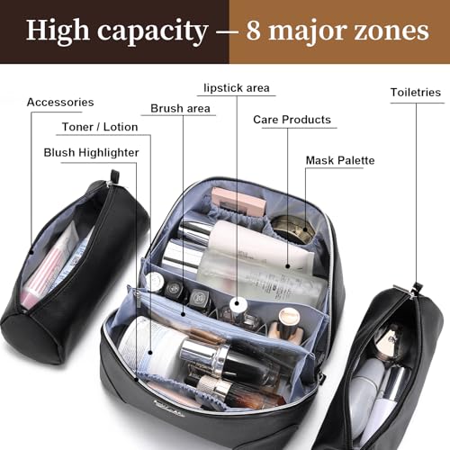 BOYATU Travel Makeup Bag Cosmetic Bags for Women: 3 Pcs Set Large Capacity Make up Bag with Handle - Waterproof Vegan Leather Toiletry Bags Travel Essentials with Compartments(C-2-Black) - Image 5