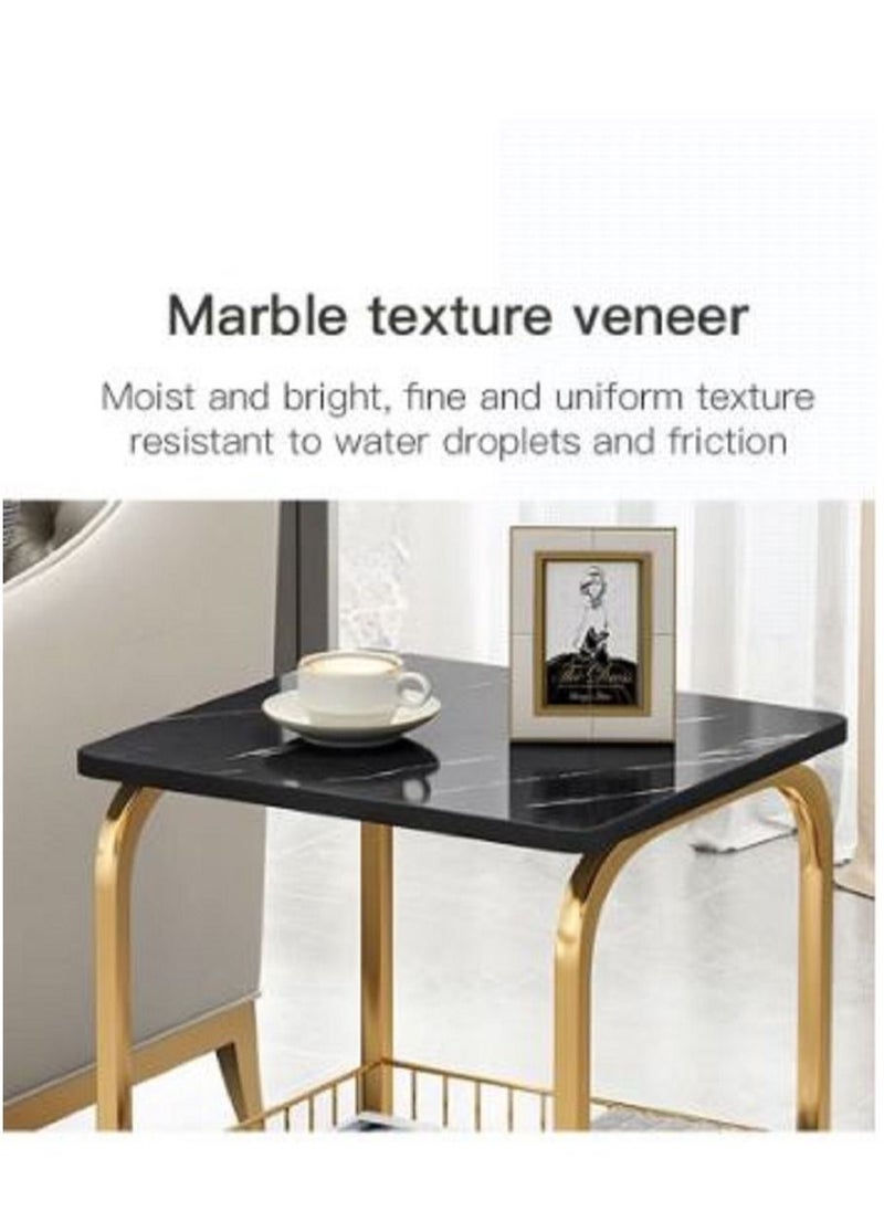 AGD - Modern End Table With Storage Basket Sofa Side Table With Marble Design For Living Room - Image 1