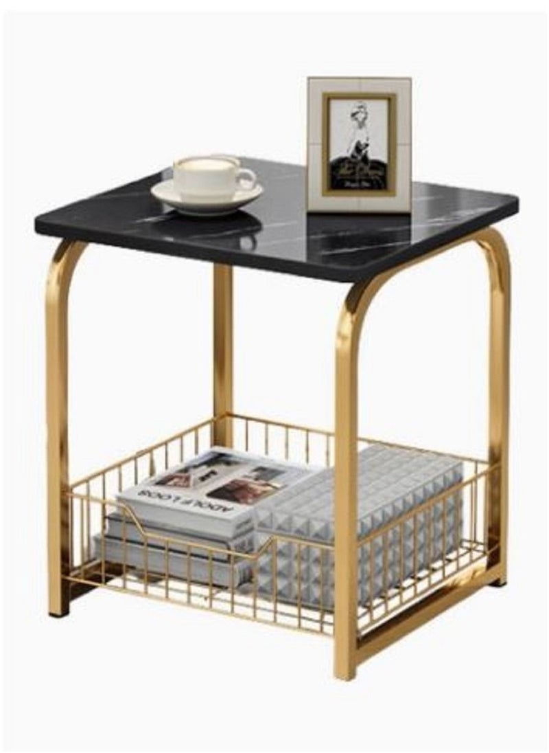 AGD - Modern End Table With Storage Basket Sofa Side Table With Marble Design For Living Room - Image 1