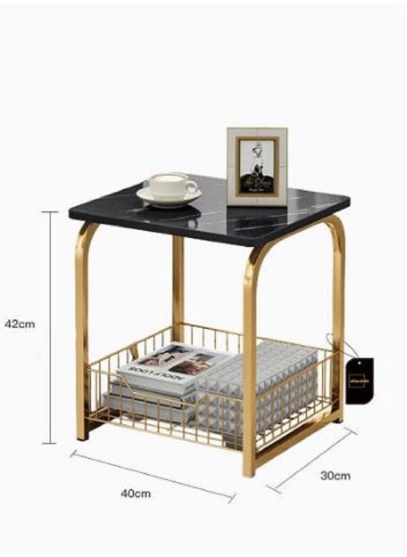 AGD - Modern End Table With Storage Basket Sofa Side Table With Marble Design For Living Room - Image 1