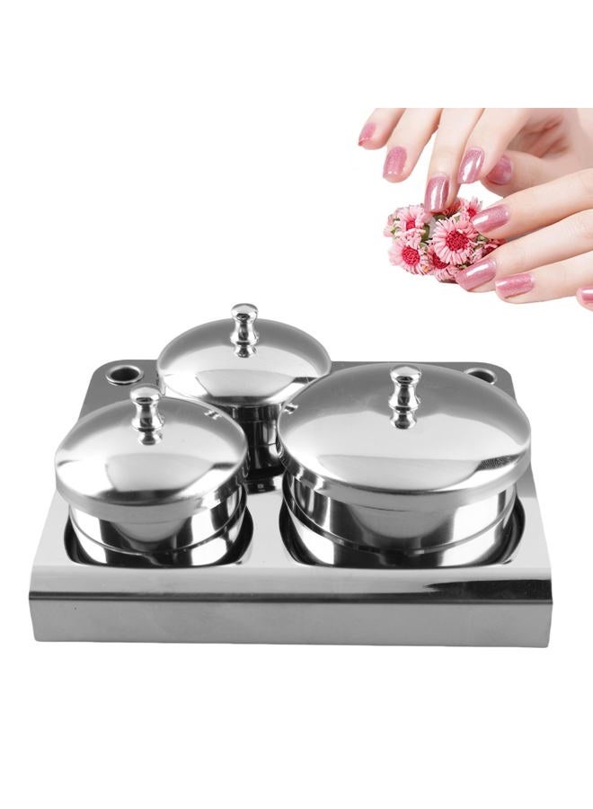 ZERONE Nail Liquid Container, Mini Stainless Steel Dish Pot Liquid Powder Cup Lid Bowl Nail Art Tools Acrylic Nail Art Equipment Mini Bowl Cup Tray Pot Container Organizer Holder with Lid, 3pcs - Image 1