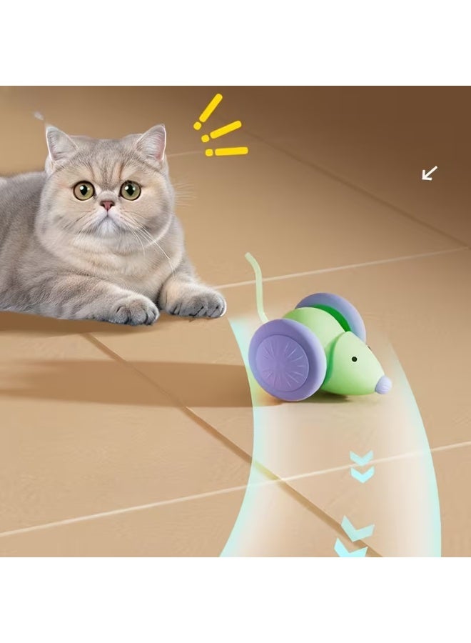 Pet Mate Green Smart Automatic Interactive Cat Toy – USB Rechargeable Mouse Teaser with LED Lights, Silent Operation, Auto On/Off & Obstacle Avoidance for Indoor Kittens and Cats| Green- purple - Image 2