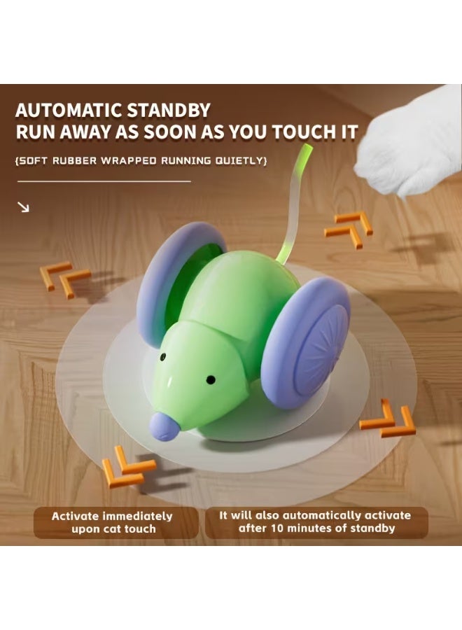 Pet Mate Green Smart Automatic Interactive Cat Toy – USB Rechargeable Mouse Teaser with LED Lights, Silent Operation, Auto On/Off & Obstacle Avoidance for Indoor Kittens and Cats| Green- purple - Image 3