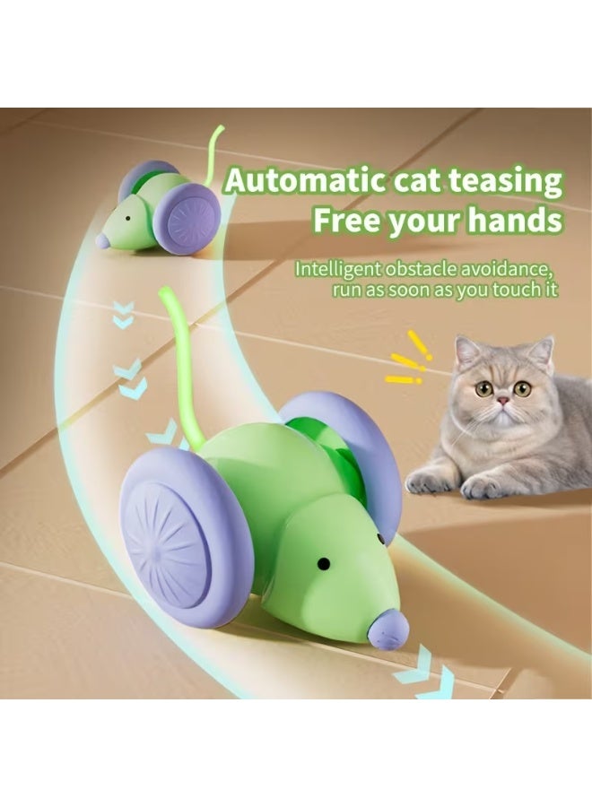 Pet Mate Green Smart Automatic Interactive Cat Toy – USB Rechargeable Mouse Teaser with LED Lights, Silent Operation, Auto On/Off & Obstacle Avoidance for Indoor Kittens and Cats| Green- purple - Image 1