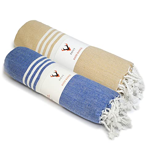 PATVY Bath Towels| Light Weight Turkish Style Bath Towels For Men Large Size Cotton|75 X 150Cm Quick Absorption &Faster Drying Bath Towel For Women| 100% Cotton (Pack Of 2, Beige & Royal Blue), 90 TC - Image 1