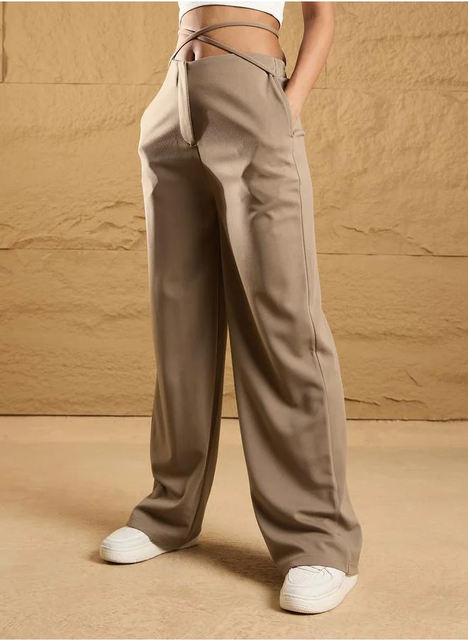 SASSAFRAS Tie-Up Waistband Straight Leg Pants by Styli