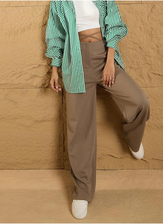 SASSAFRAS Tie-Up Waistband Straight Leg Pants by Styli
