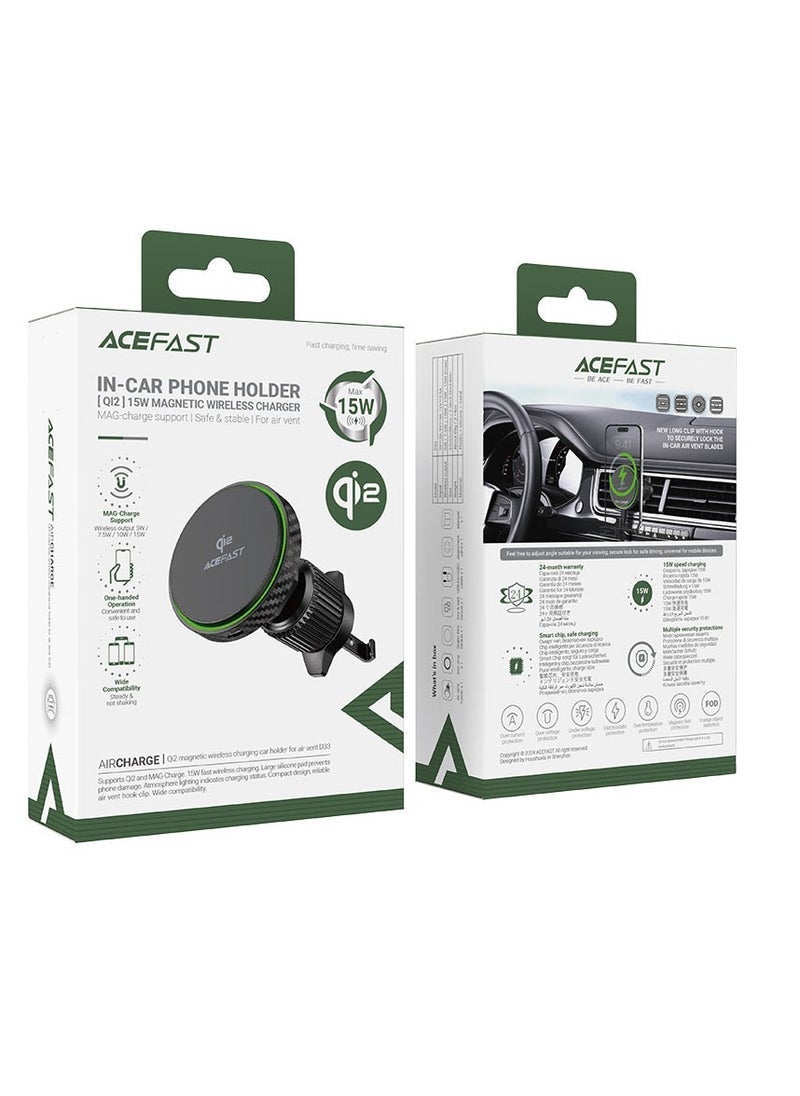 ACEFAST D33 Qi2 Magnetic Wireless Car Charger – 15W Fast Charging, Air Vent Mount, Universal Compatibility, LED Indicator, One-Handed Operation - Image 2