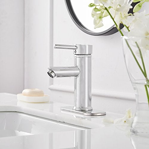 Green Spring Greenspring Chrome Bathroom Faucets, Single Handle One Hole Bathroom Sink Faucet, Modern Commercial Lavatory Vanity Faucet with Cover Plate, Pop Up Drain with Overflow Included, Brass - Image 4