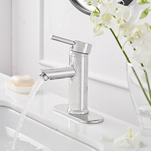 Green Spring Greenspring Chrome Bathroom Faucets, Single Handle One Hole Bathroom Sink Faucet, Modern Commercial Lavatory Vanity Faucet with Cover Plate, Pop Up Drain with Overflow Included, Brass - Image 3