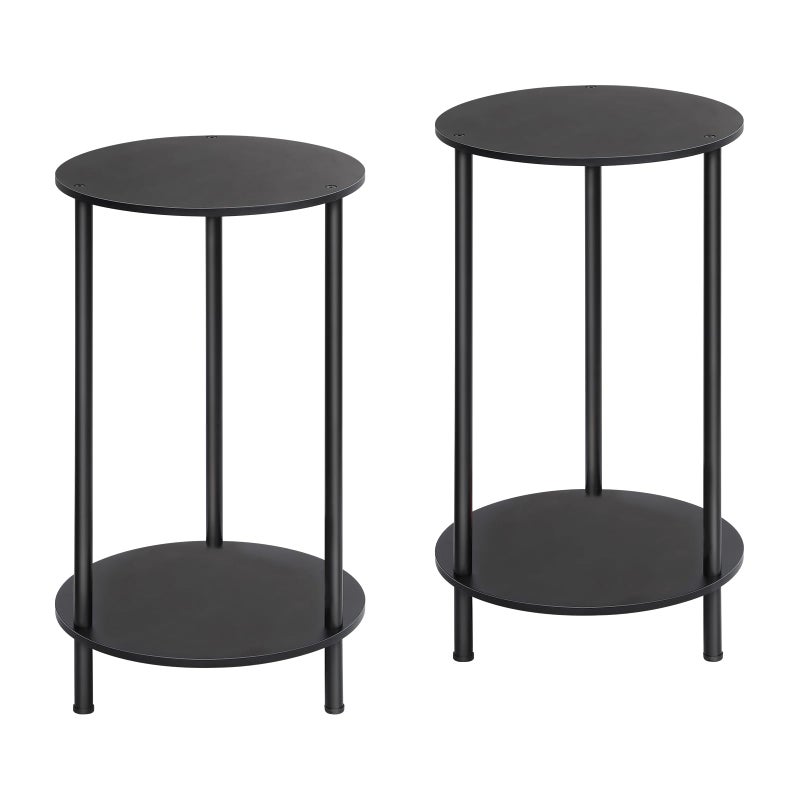 MOOACE End Tables Set of 2, Small Side Table, 2-Tier Nightstand with Storage Shelves, Round Sofa Bedside Table Coffee Desk for Living Room, Bedroom, Bathroom, Office, Black - Image 1