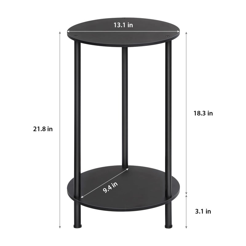 MOOACE End Tables Set of 2, Small Side Table, 2-Tier Nightstand with Storage Shelves, Round Sofa Bedside Table Coffee Desk for Living Room, Bedroom, Bathroom, Office, Black - Image 4