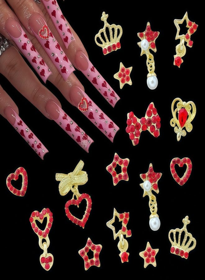 BHCCXZ 60PCS Nail Charms and Gems Red Rhinestones for Nails Design，3D Heart Star Crown Bow Y2k Nail Jewels Bulk Nail Art Decor Set - Image 2