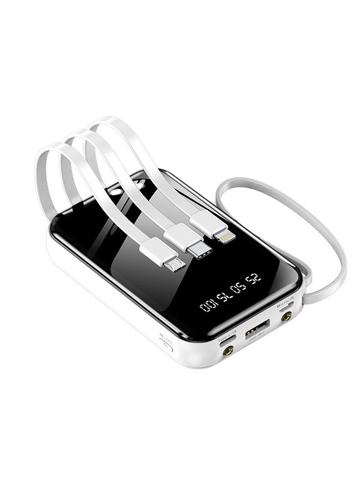 New built-in fast charging power bank 20000 mAh large capacity compact portable mirror power bank (white) - Image 2