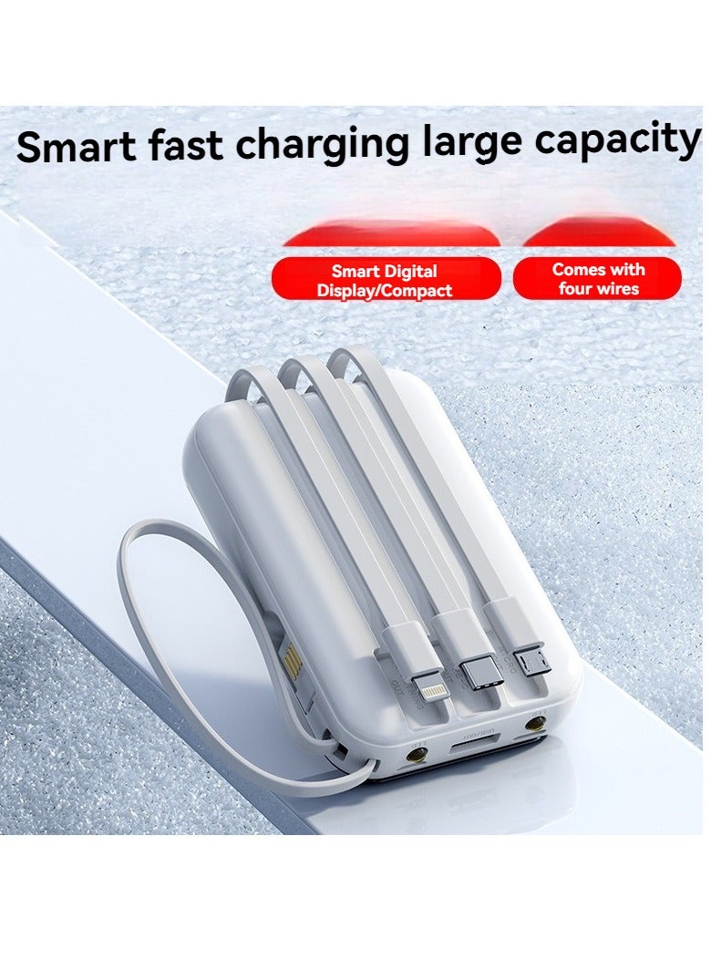 New built-in fast charging power bank 20000 mAh large capacity compact portable mirror power bank (white) - Image 3