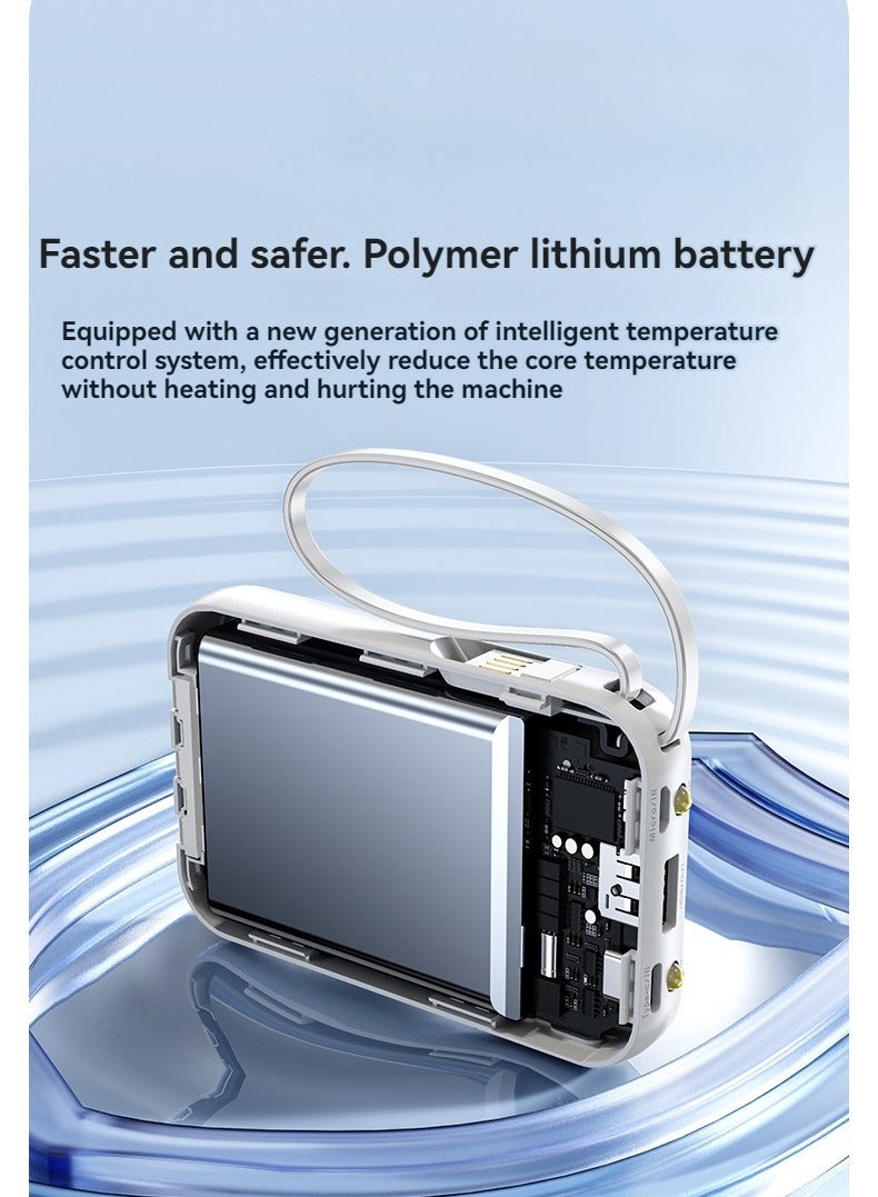 New built-in fast charging power bank 20000 mAh large capacity compact portable mirror power bank (white) - Image 5