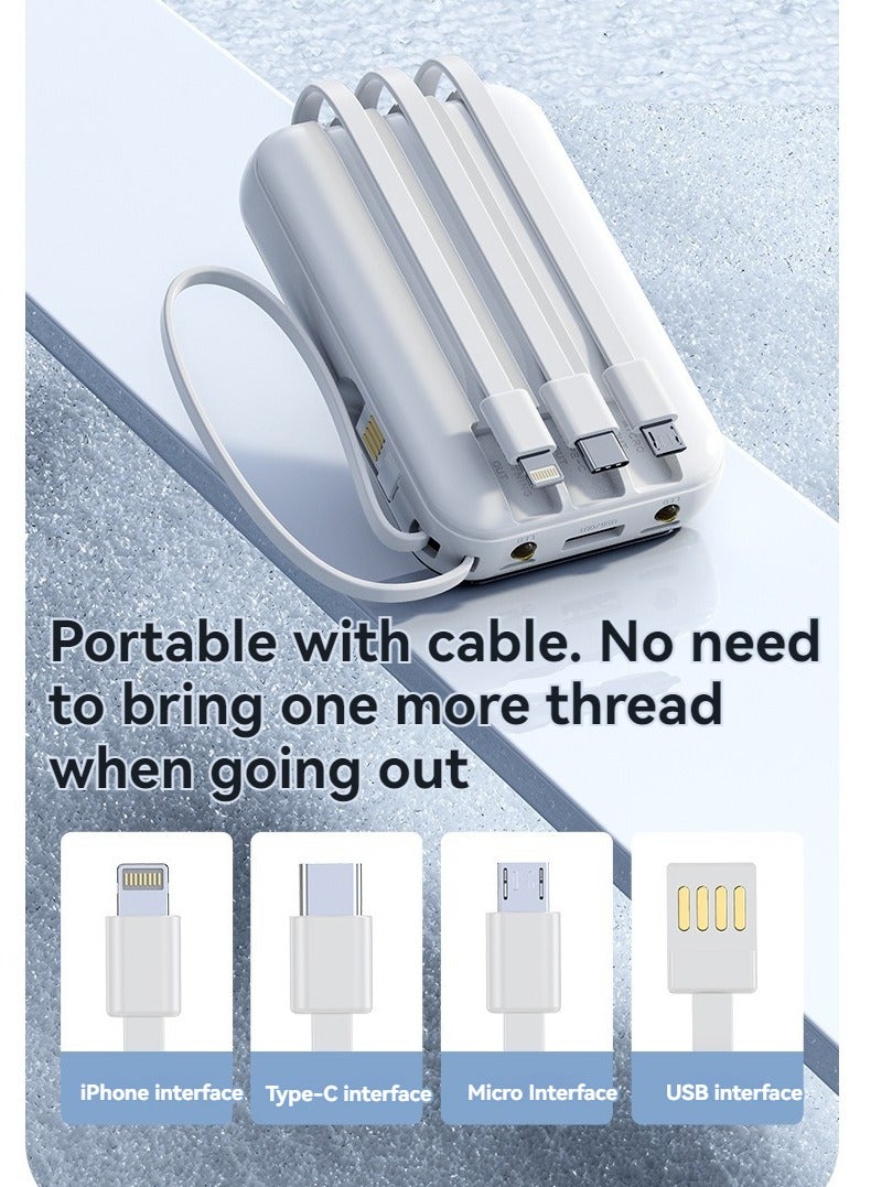 New built-in fast charging power bank 20000 mAh large capacity compact portable mirror power bank (white) - Image 4