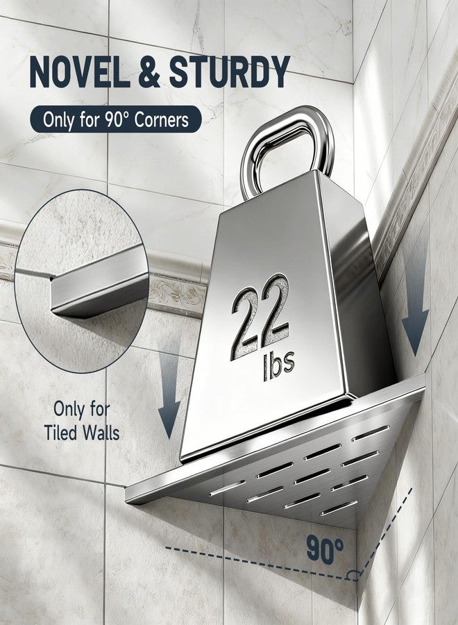 BWE 10" Shower Corner Shelf, 304 Stainless Steel Shower Shelves, Slot Design Corner Shower Shelf, Recessed Bathroom Storage Organizer for Tiled Wall,No Drilling Need, Brushed Nickel 2 Pack - Image 3
